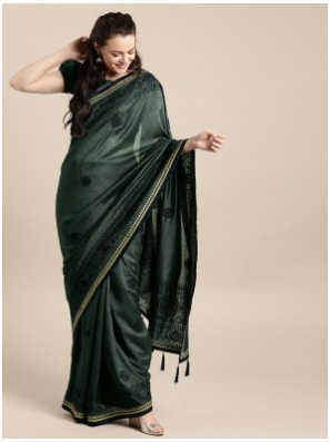 Grey Silk Blend Saree With Embroidered Detail with Blouse